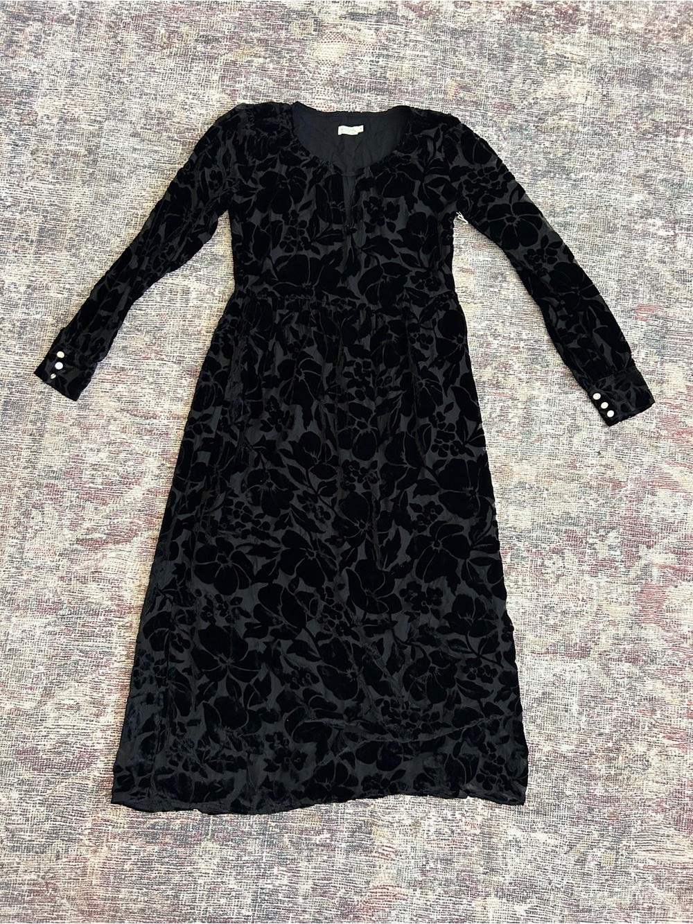 Spartina 449 Black Floral Burnout Velvet Long Sleeve Midi Dress